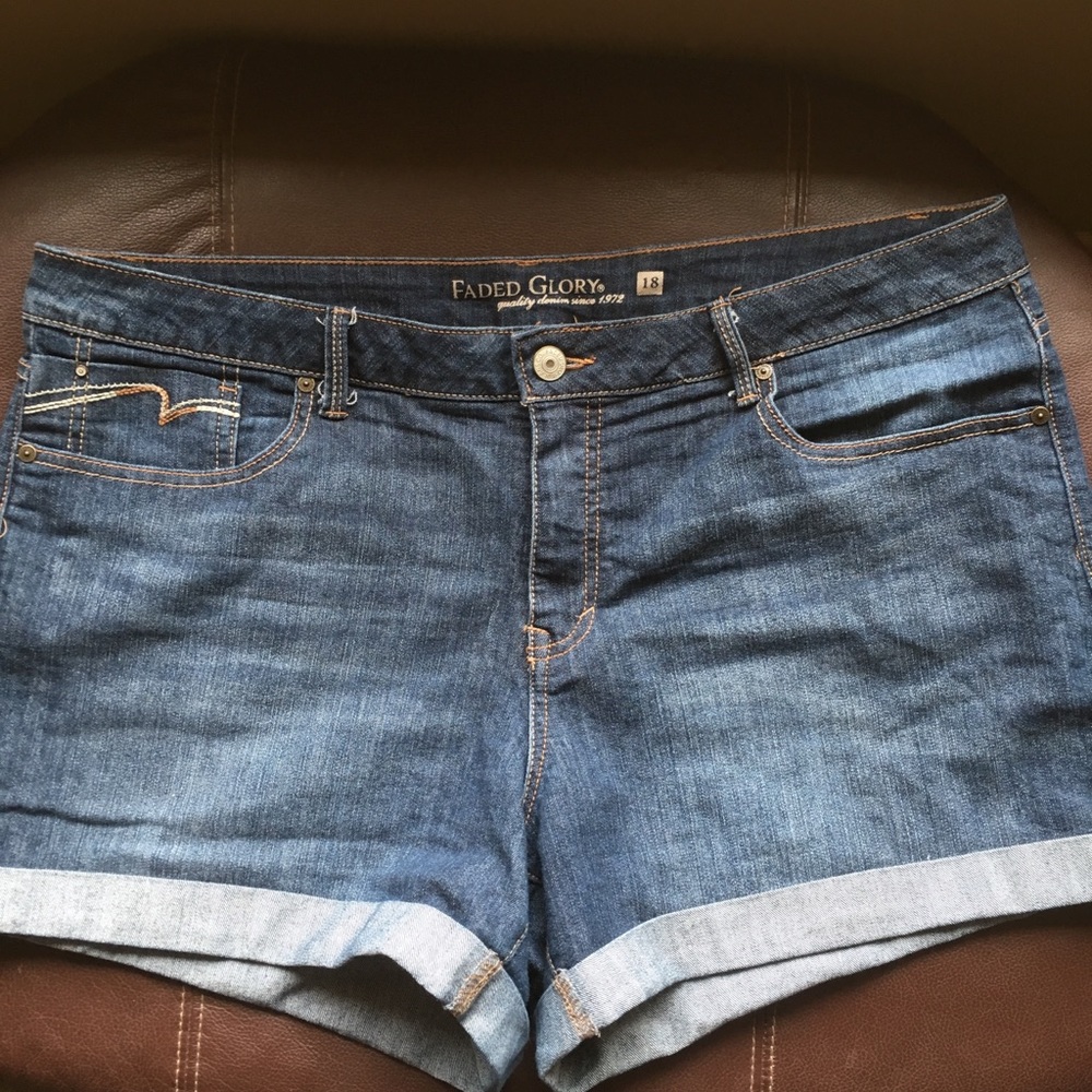 Faded Glory Dark Blue Jean Shorts with Rolled Cuff